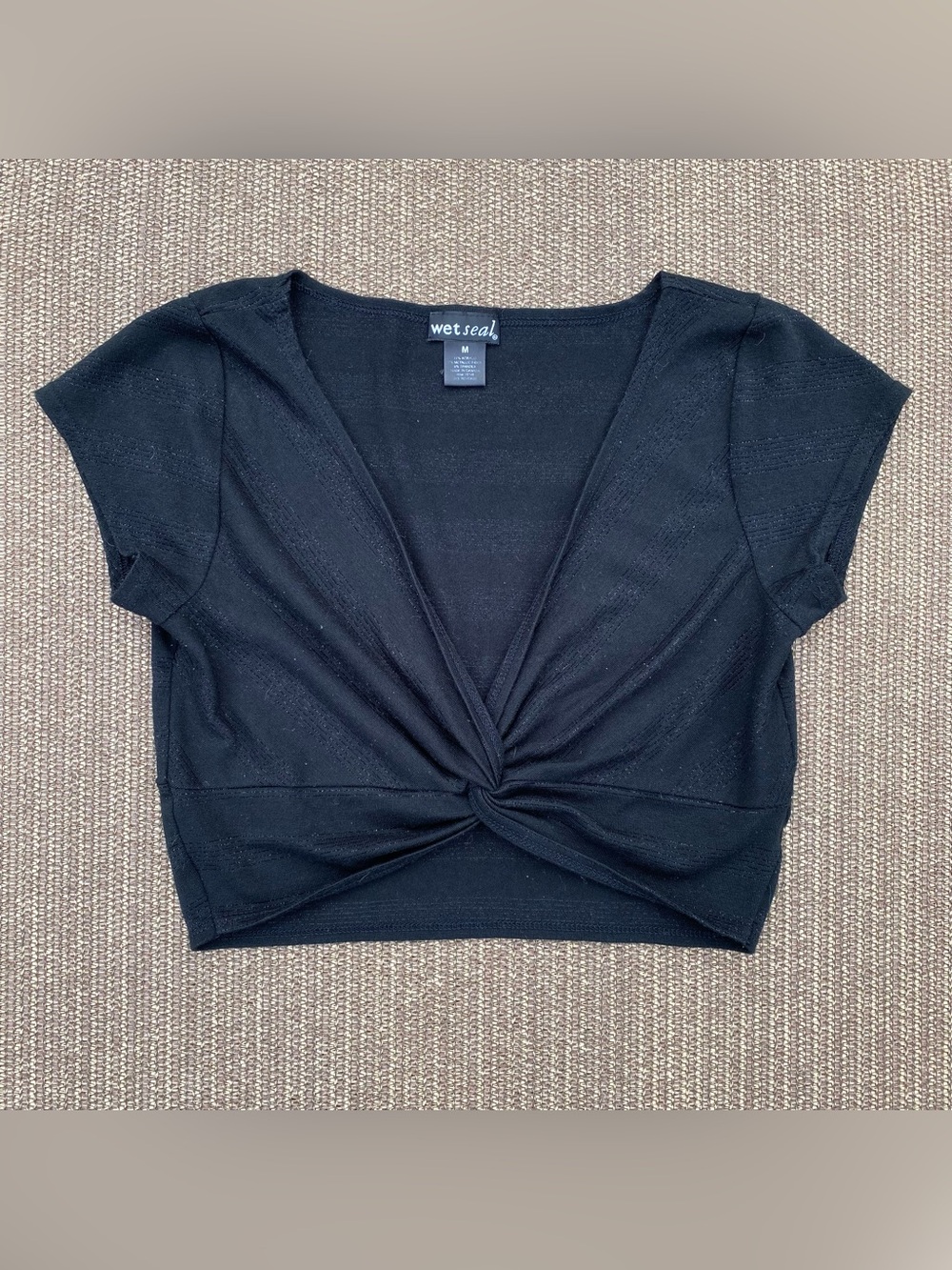 VTG Wet Seal Y2K Black Twist Front Shimmer Crop Top Medium